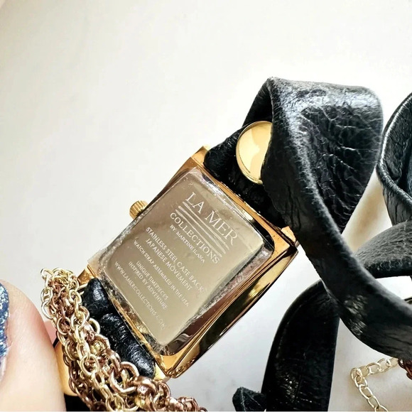 La Mer Sunset Gold Multi Chain Leather Wrap Watch - Picture 6 of 8
